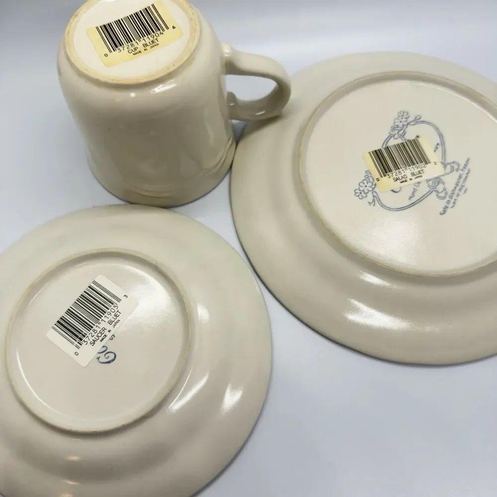 Cordella Collection Bluet Stoneware Coffee Cup Mug Saucer Salad Plate 3Pc Set